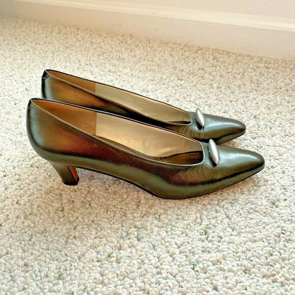 Retro Evan-Picone high heel shoes dark golden bronze metallic leather pumps 9.5N - Picture 4 of 9